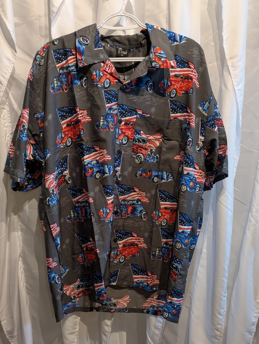 D3 Tropical Shirts XL Mens Patriotic Hot Rod Vintage Truck Button Down Polyester